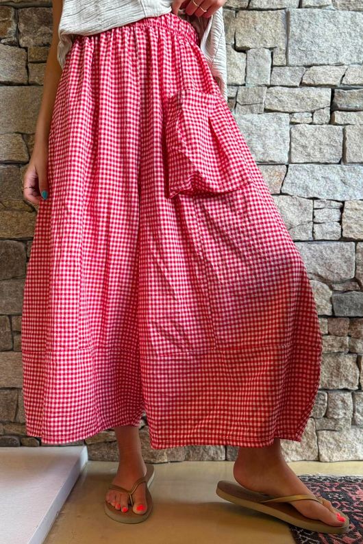 Arbi Gingham Pocket Culotte Pant Chilli